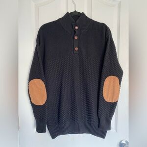 RETROOTD 100% Wool Sweatshirt Pullover Quarter Button Knit Sweater Medium Black